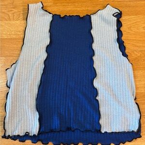 SHEIN Blue and Light Gray Ribbed Tank Top